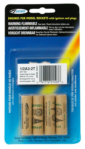 Estes 1/2A3-2T Model Rocket Motor 4 Pack